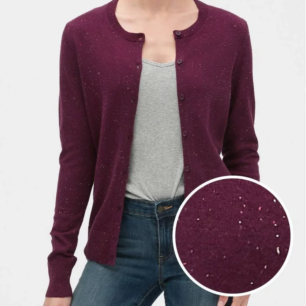 Gap Knit Crewneck Cardigan Plum Heathered